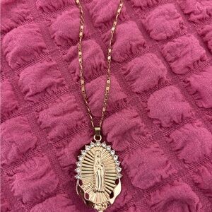 Gold Pendant Necklace with Crystals